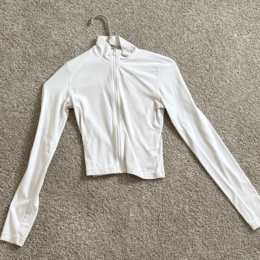 TNA Women's Long Sleeve White Zip-Up Top